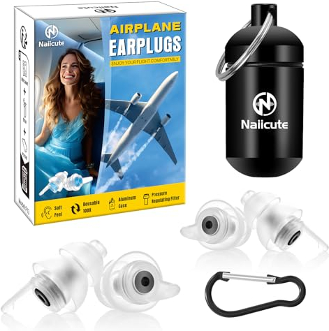 Naiicute Fly Ohrstöpsel für Erwachsene Kids 12+, 2Paar Ohrenstöpsel erleichtern den Druckausgleich & Schmerzfreies Fliegen, 25dB Lärmdämmung Gehörschutz stöpsel -2 Größen passend für alle