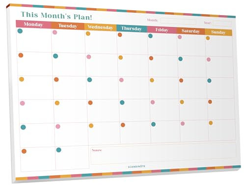 Monthly Planner Pad, A4 Undated Desk Calendar & Organizer, 52 Tear-Off Sheets with Notes Section, Ideal for Work, Home, Office, Study, School, Revision, Goals, Eco 100gsm Recycled Paper, UK Made