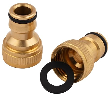Mivos 2 x Messing Hahnverbinder Anschluss für Wasserhähne mit 1/2 Zoll BSP (21 mm) Aussengewinde - Hahnanschluss mit Schnellkupplung für Gartenschlauch - Hergestellt aus Hochwertigem Messing