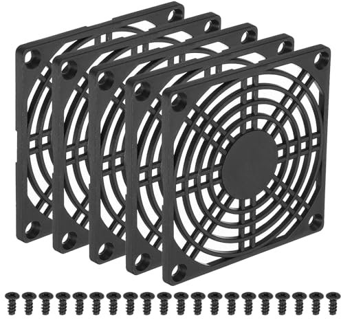 PATIKIL 80mm Fan Grill with Screws, 5 Pack ABS Plastic Frame Ventilator Grill Protector Mesh Dustproof Case Cover for Computer PC, Black