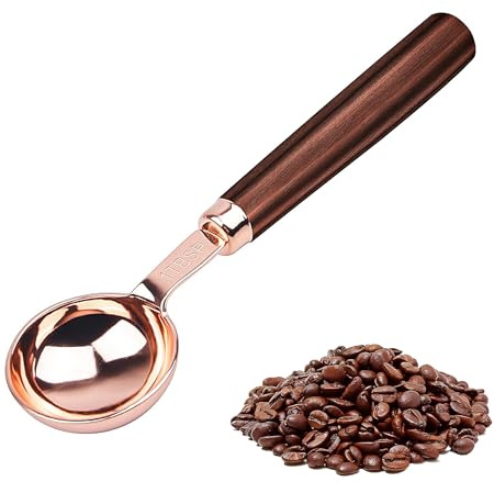 Edelstahl Kaffee Messlöffel,1 Stück 15 ml Retro Roségold Kaffeelöffel Portionierer mit Griff aus Walnussholz,mit Doppelskala langer Griff Kaffeebohnenschaufe,Teeschaufel,für Kaffee,Tee,Gewürze,Honig