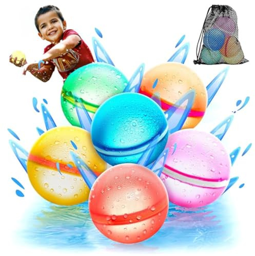 LACOSVI Wiederverwendbare Wasserballons, schnelle Befüllung, 6 Stück, magnetische Wasserballons, selbstdichtende Luftballons, Wasserballons, Wasserbomben, Magnet und automatischer Verschluss,