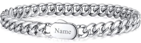 TempBeau Armbänder Herren Papa Geschenke Personalisiertes : Gravur Sohn Edelstahl Armband Silber Schmuck Geschenke für Männer Daddy Freund 21.5cm Länge Armkette Modeschmuck