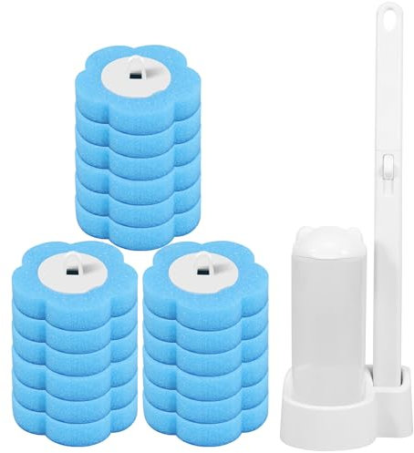 Toilet Brush Cleaning Kit with 18Pcs Toilet Brush Refills, Disposable Toilet Cleaning System Toilet Brush with Holder and Long Handle Toilet Bowl Cleaner Toilet Bowl Brush (Blue, 18+2)