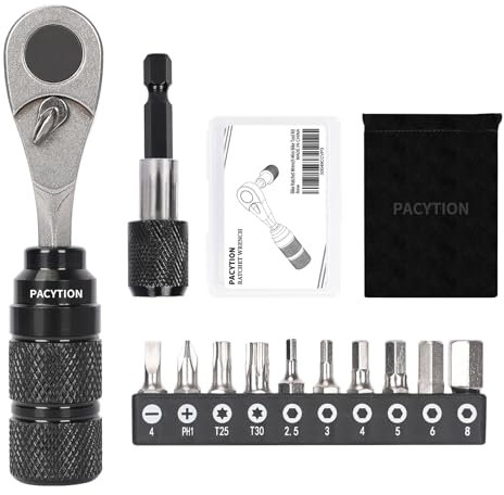 Bike Tool Kit, Bike Repair Kit Mini Ratchet Wrench Set with 10 Bits, 1/4 Ratchet Ratcheting Screwdriver 10 in 1, MTB Road Bike Ratchet Wrench for Tight Spaces With Extension Rod, Storage Case & Bag