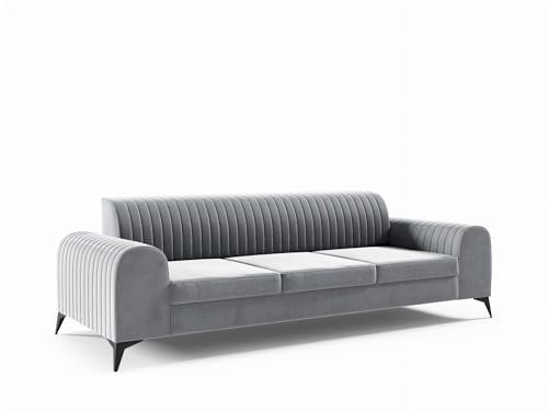 LIKMA Hellblau 3 Sitzer Samt Sofa ELSA 234x77x93 cm 3-er Couchgarnitur Hydrophobe Beschichtung Velvet Moderne Wohnzimmer Couch Velours Glamour Design Stoff Fresh 33