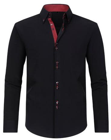 Men's Dress Shirts UK Sale Clearance Long Sleeve Casual Smart Button Shirt Non Iron Turn Down Collar Double Breasted Business Shirts Regular Fit Stretch Wedding Work Office Oxford Formal Shirt Blouse