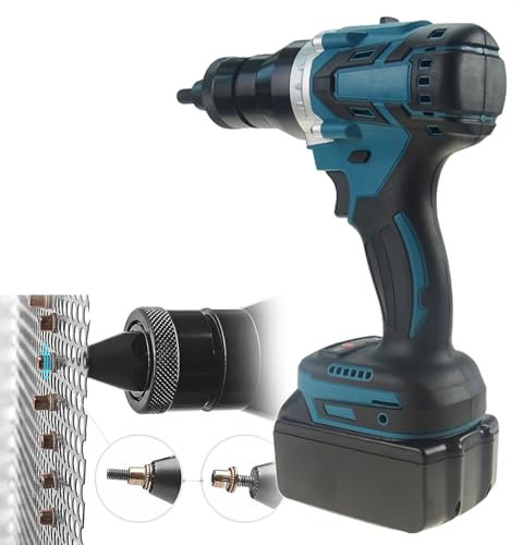Beachtiful Akku Nietmuttern Werkzeugsatz, Tragbar, Elektrisch, Automatisch, Bürstenlos, 21 V, für Blindnietmuttern, für Bürogebäude, mit 2er-Pack 4000-mA-Akkus