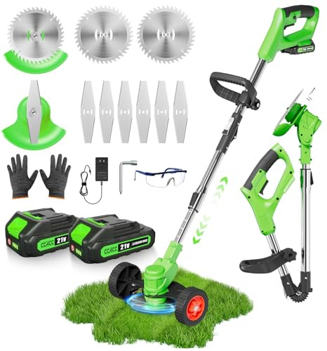 Désherbeur électrique pliable sans fil alimenté par batterie, 2 en 1 léger, outil de pelouse, débroussailleuse avec longueur et lames réglables, pour jardin et cour