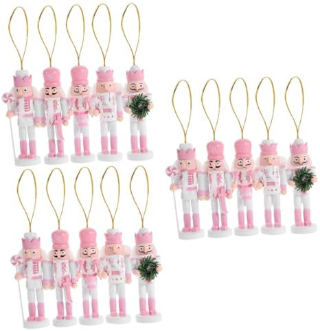 Sosoport 15 Pz Di Natale Creativo Dell'ornamento Artigianale Del Soldato Del Burattino Dello Schiaccianoci Mestiere Di Schiaccianoci Arredamento Appeso Di Legno Rosa