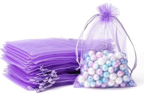 Organzasäckchen 7x9 Lila,100 Stück Organzasäckchen Lila Klein,Tütchen Kindergeburtstag,Kleine Tüten für Süßigkeiten,Geschenktüten Kindergeburtstag für Weihnachten,Ostern Kordelzug Geschenktüten