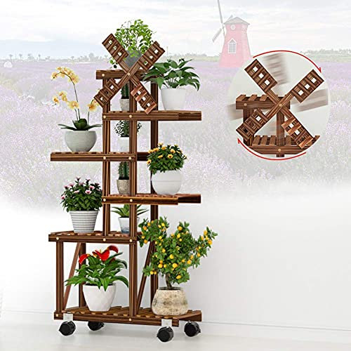 LaYiQimn Pflanzenregal Pflanzenständer Holz Blumenregal Mehrfach-Pflanzgefäßhalter Rustikales karbonisiertes Präsentationsregal Blumentopfhalter Gartenbalkon Treppenregal Natürlicher Radtyp