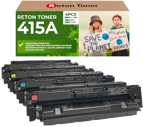 [Mit Original-Chip | wiederverwendet] Reton Toner kompatibel für 415A 415X für HP Laserjet Pro MFP M479fdw M479dw M479fdn M479fnw M454dw M479 W2030A W2031A W2032A W2033A | Keine UPDATEPROBLEME|