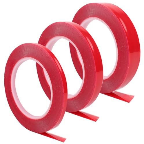 3 Rolls Double Sided Tape Waterproof Adhesive Tape Removable Glue Tape for Office Home Kitchen Party Car 3mm x 5M, 6mmx 5M, 9mm x 5M