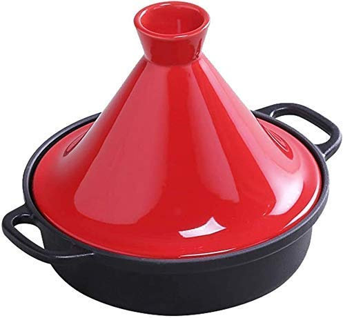 Marmite en céramique Marmite en fonte avec couvercle Marmite à tajine en fonte 20 cm, marmite à tajine avec base en fonte émaillée et couvercle en forme de cône Cocotte à ragoût sans plomb Slow Coo