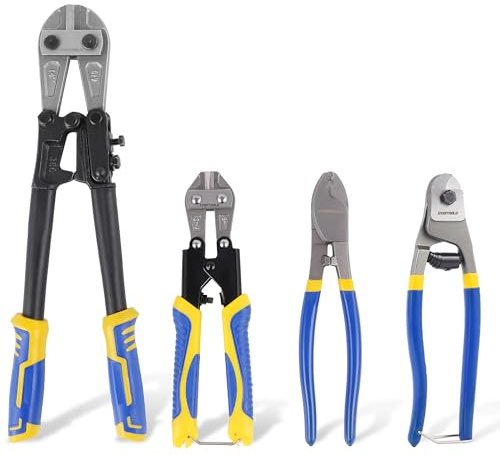 Evertools 4pc Bolt Cutter Pliers Sets, Heavy Duty Bolt Cutters, 14 Bolt Cutter and 8 Wire Cable Cutter, Mini 8 Bolt Cutter, 8 Cable Cutter for Cutting Locks, Steel Wire, Barbed Wire, Chains