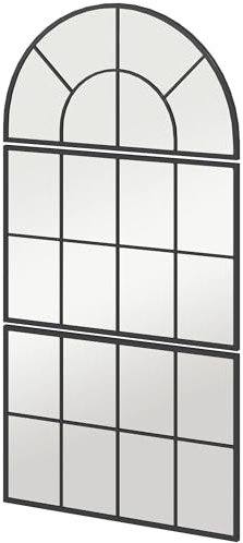 HOMCOM Wandspiegel dreiteilig, bogenförmiger Spiegel mit Metallrahmen, dekorative Fensterspiegel, Hängespiegel für Badezimmer Wohnzimmer Schwarz