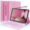 Funda de teclado para Samsung Tab S10 Plus/ S9 FE+/ S9+/ S8 Plus /S7 Plus/S7 FE 12.4 pulgadas Smart Backlit Case Teclado con soporte para bolígrafo (rosa)