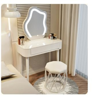JHIAADEY Schminktisch mit Stuhl,Schlafzimmer-Frisiertisch, moderner Frisiertisch, kosmetischer Frisiertisch, Frisiertisch mit Licht, Frisiertisch, Schreibtischaufbewahrung, großer Schreibtisch