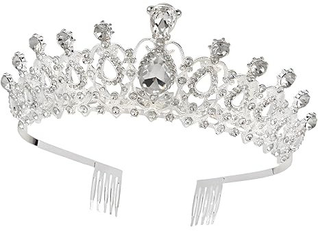 Tiara Kristallkrone mit Strasskamm Silber Strass Tiara Hochzeit Tiara Hochzeit Braut Strass Krone für Geburtstags Hochzeit Abschlussball Prinzessinnenpartys (Silver B)