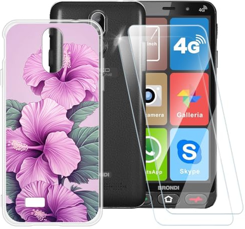 Vetro temperato e custodia per Brondi Amico Vero 4G - Fiore 4 | 5.7 Custodia morbida con motivo e 2 pellicole protettive per schermo, scudo ultra trasparente antigraffio