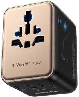 MOMAX Reisestecker Adapter Weltweit, 70W GaN Travel Adapter Worldwide mit 2 AC 3 USB C und 2 USB A,7-in-1 Universal Adapter für EU UK USA Japan