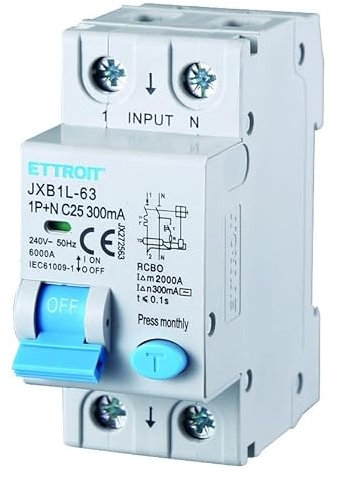 IXTRIMA Interruttore Magnetotermico Differenziale 1P+N 25A 300mA 220V-6KA 2 moduli 300mA per Guida DIN - Protezione Circuiti e Sicurezza Impianti