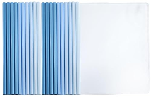 VEGCOO 20 Pièces Transparent Reliure Dossier Baguette, Feuilles A4 Couverture De Rapports Plastique, classeur avec Barre Coulissante pour École, Bureau, Accueil, Resume, Documents, Couleurs Bleu