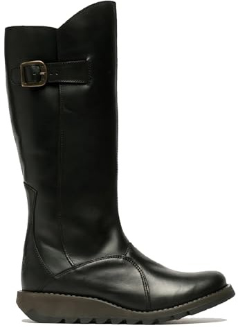 Infinity Leather Stivali Alti Fino al Ginocchio con Cerniera e Tacco a Zeppa in Pelle Nero MOL 2 da Donna di FLY