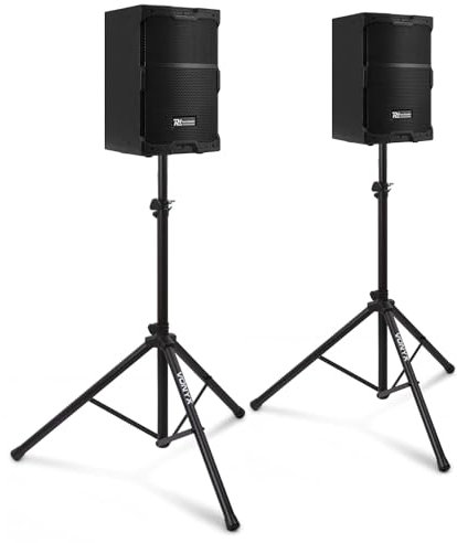 Power Dynamics PDY210A Aktiv Lautsprecher Set mit Ständer - 10-Zoll - 800W - DJ Boxen Set - Profi PA Anlage Schwarz