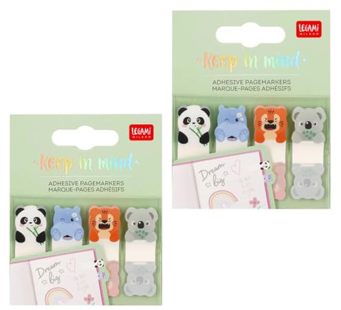 Legami - Keep in Mind Seitenmarker, 80 Seitenmarker Aufkleber (20 x 4), beschreibbare und entfernbare Aufkleber, Motiv Cute Animals, 7 x 5,5 cm (2-er Set)