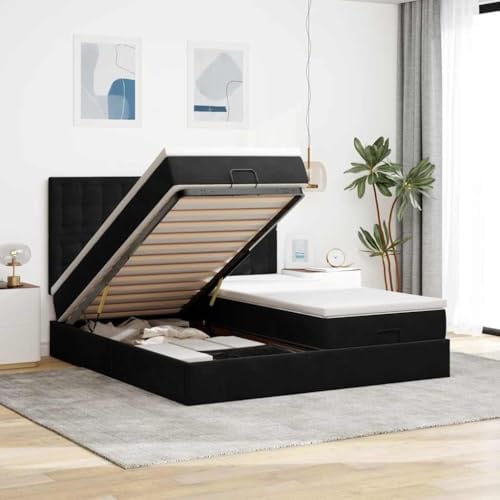 Qnhdfrt Black Velvet Ottoman Bed 200x200 cm with Pocket Spring Mattress