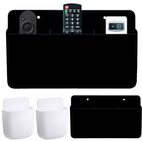 HEUIOP 3 PCS TV Remote Holder 3 Slot Self Adhesive Adjustable Remote Control Holder Wall Mounted Wall Pen Pencil Phone Charging Storage Box for Home Office School (2 Size：Large and Small)
