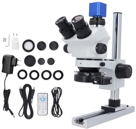 EIMSOAH Trinokulares Stereomikroskop, Trinokulares Zoommikroskop mit 24-Megapixel-Kamera, 1080P-Video, 7- Bis 50-fache Vergrößerung, für die Elektronikreparatur, Schmuckuhrmacherei (EU-Stecker)