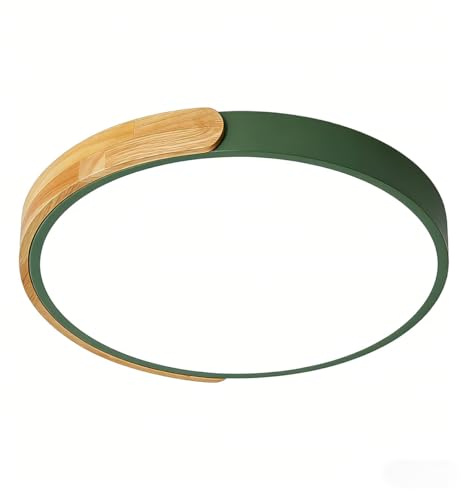 Deckenlampe Grün Holz,30cm moderne holz dimmbare runde Deckenleuchte | für Schlafzimmer Wohnzimmer Flur Küche Büro Grün,24W
