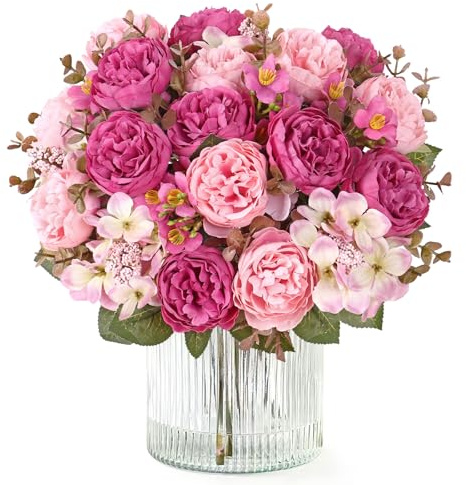DEMIUKO Pfingstrose Künstlich Blumen Magenta Kunstblumen 4 STK Blumenstrauß | Fake Blumen Deko, Kunstblumenstrauß wie Echt, Kunstrosen, Seidenpfingstrosen, Wohnaccessoires Deko, Hochzeit Deko, Tischdeko