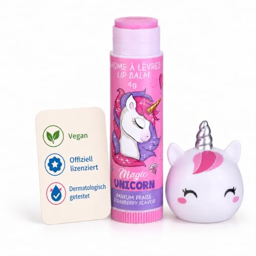 Einhorn Lip Balm 4g – Jelly Blush Stick für Lippen – Vegan & Dermatologisch Getestet – Feuchtigkeitsspendender Lippenbalsam für Kinder, Teenager & Erwachsene – Erdbeer Geschmack