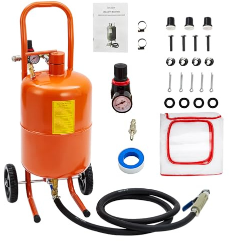 TUFSPRAX Sableuse portable professionnelle – Kit de sablage abrasif avec 4 buses céramique, séparateur huile-eau, roulettes – Pour décapage peinture, rouille et taches sur métal/pierre – Atelier