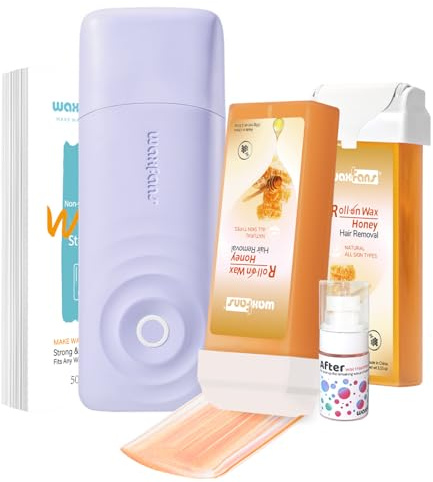 Waxfans Smart Wax Roller Kit, Waxing Kit for Hair Removal, Cera Para Depilar at Home Waxing Kit for Body and Legs Hair Removal, with 2 Wax Refills (Honey) & 50 Wax Strips, Easy & Smooth (Honey)