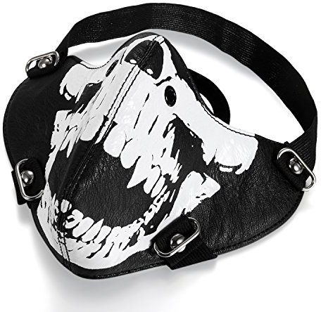 JewelryWe Schmuck Biker Motorrad Maske Sturmmaske Skimaske Gesicht Maske aus Leder - Totenkopf Skull Face