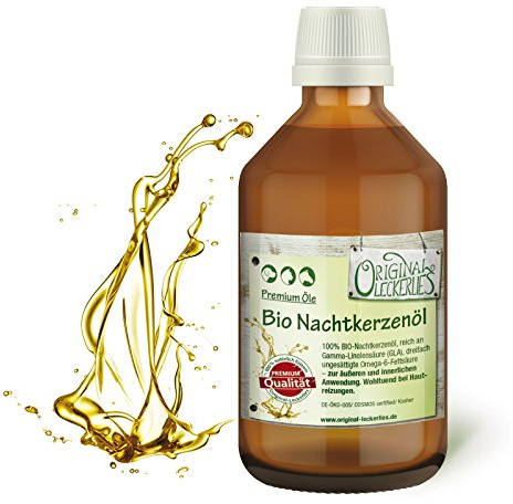 Original-Leckerlies: Nachtkerzenöl aus kontrolliertem Anbau 500 ml in brauner Apotheker-Glasflasche- 100% rein & kaltgepresst, Lebensmittelqualität, Naturprodukt für Hunde, barfen