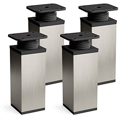 Sossai Design-Füße MFV1, 4er Set mit 40 x 40 mm Vierkantprofil, Höhe 80 mm, höhenverstellbar, Edelstahl gebürstet grau, für Kommoden, Schränke
