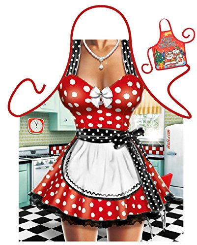 Tini - Shirts Rockabilly Motiv Schürze Kochschürze Rockabillykleid Keid : 50-iger Köchin - Weihnachtssgeschenk-Set - Deko Geschenk Flasche Weihnachten