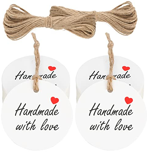 Paketanhänger aus Packpapier mit der Aufschrift „Handmade with Love“ 5 cm weiß