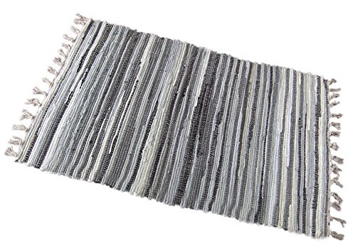 Chindi Flickenteppich, maschinenwaschbar, Baumwolle, wendbar, handgewebt, mehrfarbig, gestreift, für Schlafzimmer, Wohnzimmer, Küche und Waschküche (71,1 x 119,4 cm, Grau)