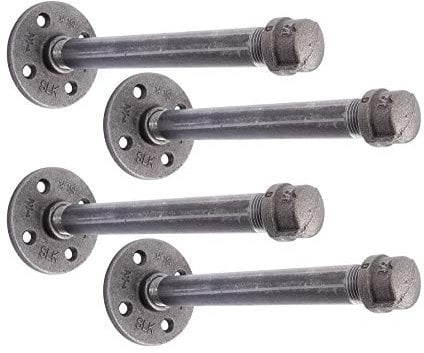PIPE DÉCOR Industrielle Rohr-Regalhalterungen, 4er-Pack, authentische Rohrleitungsbeschläge und -stücke, Wandmontage, schwebende Regale, rustikales Halterungs-Set für Vintage-Regaldekor (20.3 cm)