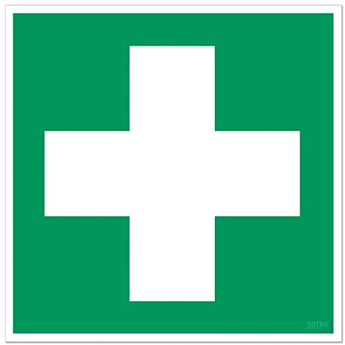 SOTRO Erste Hilfe Aufkleber Sticker Zeichen Grünes Kreuz Hinweisschild, 1 St. 10x10 cm