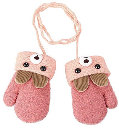 Moufles Bébé Thermique Mitaines Tricoté Crochet Chaud Douce Gants Plein-Doigts Motif Cartoon Mignon Ski Snowboard Camping Vélo pour Enfants Garçons Filles 0-3 Ans Taille Unique Rose