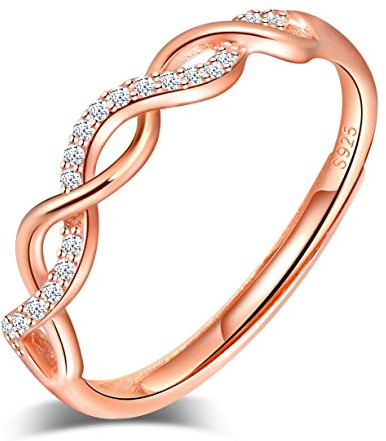 Damen Mädchen 925 Sterling Silber offener Ring, Rose Gold Unendlich Symbol Welle eingelegten Zirkon Ring, Verlobung Ehering, Einstellbare Ring größe, Weihnachten Geburtstag Geschenk