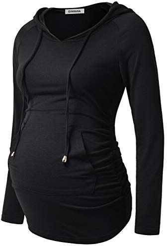 Womens Maternity Hoodie Top Sweatshirt Long Sleeve Shirts Pregnancy Tunic Top,Black, Medium